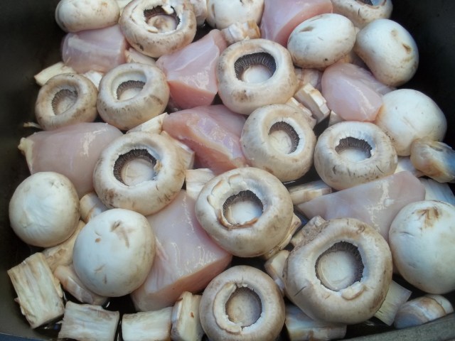 Frying Chicken and Mushrooms